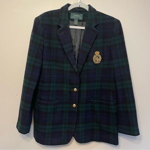 RALPH LAUREN Tartan Plaid Wool Crest BLAZER Jacket Size 12